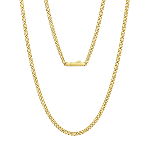 Collana a Catena Cubana 3mm alla Moda per Uomo e Donna, Placcata in Oro 14K, Acciaio Inossidabile 316L Resistente all'Acqua, Stile Miami - Product Image 1