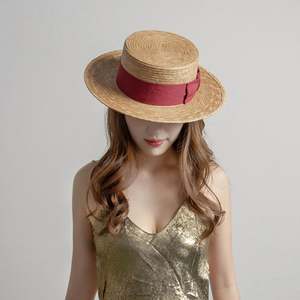 Chapeau de paille unisexe vintage européen et américain 2025, style canotier plat, nouvelle mode estivale, en herbe de palme naturelle tressée à la main, avec nœud, protection solaire - Product Image 2