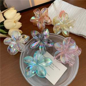 Nouvelles pinces à cheveux transparentes de 8 cm, motif fleur de frangipanier, avec carte, pour femmes et filles - Product Image 2