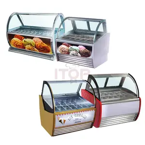 Meja 20 Panci Gelato Showcase Freezer Top Open Es Krim Beku Makanan Gelato Tampilan Chest Freezer