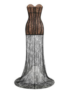 Vestidos de Noche Largos de Encaje Negro sin Tirantes, Estilo Sirena, Corsé, Escote Corazón, para Fiesta de Graduación, Eventos Formales, Transpirables, Estilo Celebridad 2025 - Product Image 3