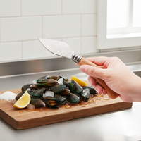 Couteau de poche pliable multi-usage pour le camping, outil de survie et de pêche en plein air, manche ergonomique en bois pour décortiquer les moules