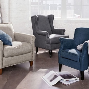 Home Furniture Living Room <strong>Wing</strong>-Shape <strong>Back</strong> French Style Linen Fabric Antique Design <strong>Arm</strong> Accent <strong>Chair</strong> - Product Image 4
