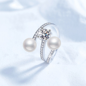 Bague ajustable en argent S925 étanche avec perle <span class=keywords><strong>d</strong></span>'eau douce 5A et moissanite VVS, 2 pièces, haut de gamme, pour femme, collection <span class=keywords><strong>Calendrier</strong></span> de l'<span class=keywords><strong>Avent</strong></span> - Product Image 3