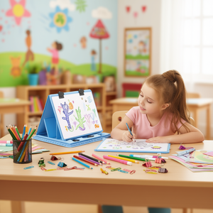 Kit d'art Artset Pro 208 pièces avec chevalet pliable double face, pastels à l'huile, crayons de couleur, aquarelles, feutres pour enfants de 3 à 12 ans, bleu - Product Image 2