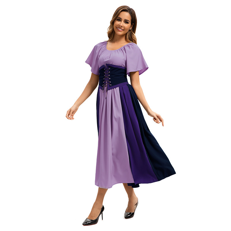 0819 Purple Dress with Waist Belt and Ribbon