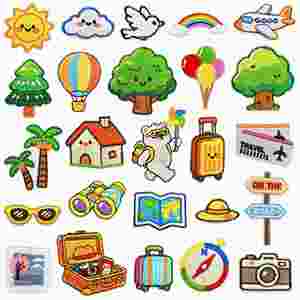 Patch thermocollant brodé à l'effigie de paysages mignons sur le thème du voyage : Soleil, Montgolfière, Arbre, Avion - Product Image 1
