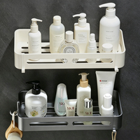 Étagère de rangement et organisateur de douche carré mural sans perçage en aluminium gris bronze pour salle de bain