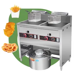 Friteuse Industry Gaz Restaurant Chip Air Commercial Lp Double Lpg Gas Free Standing Valve Deep Fryer 20l