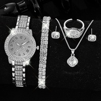 Montre pour femme avec bracelet en acier inoxydable, chiffres romains entièrement sertis de diamants, ensemble de bijoux, boucle pliante simple, montre à quartz élégante pour les affaires