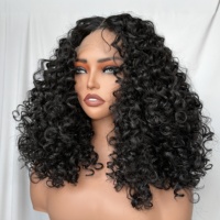 Perruque Synthétique Lace Front Part T Naturelle Noire Cheveux Bouclés Ébouriffés Mèches Bouclées Afro Sans Colle Résistante à la Chaleur Fibre Future