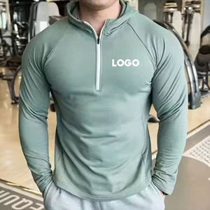 Manufacturer Active Men'S Breathable Long Sleeves Fleece Half <strong>Zip</strong> <strong>Hooded</strong> Tops Fitness Workout Custom Plain Running Shirts Hoodie - Product Image 2