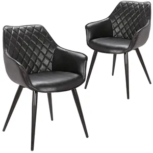Modern Design Home Furniture Cheap Black Metal Legs PU Leather Armrest Chairs Dining Chair