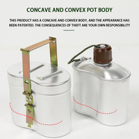 Venta caliente portátil al aire libre 1L juego de cantimplora de agua de aluminio con tapa de la fiambrera y bolsa de almacenamiento para acampar senderismo viajes