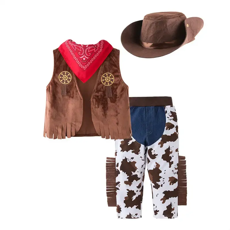 2024 nuova moda per bambini Costume da Cowboy vestito vestito ragazzi cappello da Cowboy con bandana per bambini gioco di ruolo costumi per Cosplay