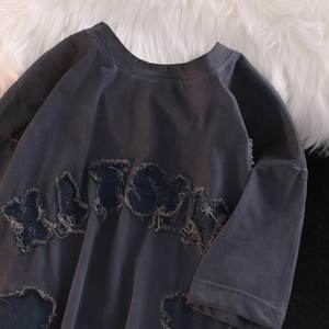 เสื้อยืดถักทรงโอเวอร์ไซส์แบบยูนิเซ็กซ์ สไตล์วินเทจ ล้างสีแบบแอซิด ปักลาย 3 มิติ ขายส่ง ผ้าฝ้าย 100% 240gsm เนื้อหนา ระบายอากาศได้ดี สีพื้น - Product Image 4