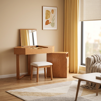 Table de toilette d'angle moderne en bois de frêne, style nordique, en bois massif, avec miroir et tabouret pour petite chambre