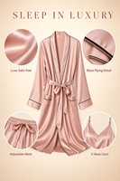 Robes d'été en soie glacée pour femmes, col en V, taille élastique, confortables, respirantes, en satin, trois pièces, couleur unie