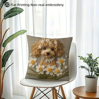 Coussin décoratif pour canapé de salon en peluche courte à imprimé numérique 2D de dessin animé de chien fleuri mignon