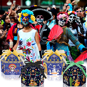 Huancai Day of The Dead Cupcake Candy Treat Boxes con cinta Dia <span class=keywords><strong>De</strong></span> Los <span class=keywords><strong>Muertos</strong></span> Paper Gift Goody Box para suministros <span class=keywords><strong>de</strong></span> fiesta mexicanos - Product Image 4
