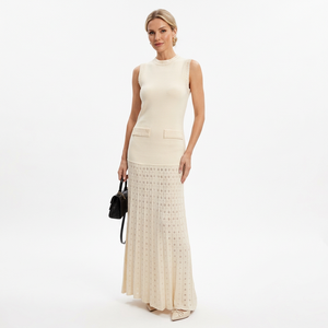Vestido de Punto sin Mangas con Cuello Redondo, Elegante y de Alta Calidad para Mujer, Primavera-Verano, Ajustado y con Perlas, Venta al Por Mayor - Product Image 2