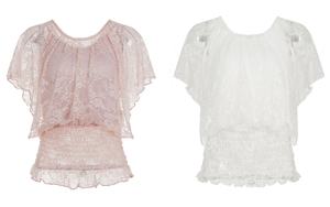 Chemisier en mousseline de soie à effet superposé en dentelle pour femme, style corset doux avec ceinture, idéal pour l'été - Product Image 6