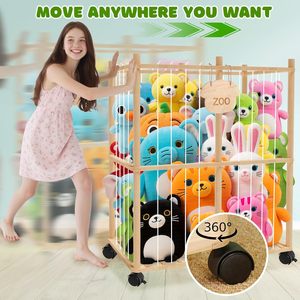 Zoo di animali imbottiti in legno Mobile con ruote-torre di grande capacità per la raccolta di giocattoli di peluche - Product Image 5