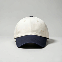 Vintage gewassen katoenen twill baseballcap crème marineblauw tweekleurig 6-paneels zachte distressed dad hat unisex verstelbaar