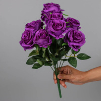 K-0056 9 Köpfe China künstliche Blume Großhandel elegante mehrfarbige rote Rose Blumen sträuße