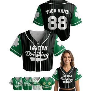 Personalized St Patrick's Day <b>Crop</b> Jersey Shirt Baseball Style Custom Irish Cute <b>Top</b> For Women Girls Summer Wear - Product Image 1