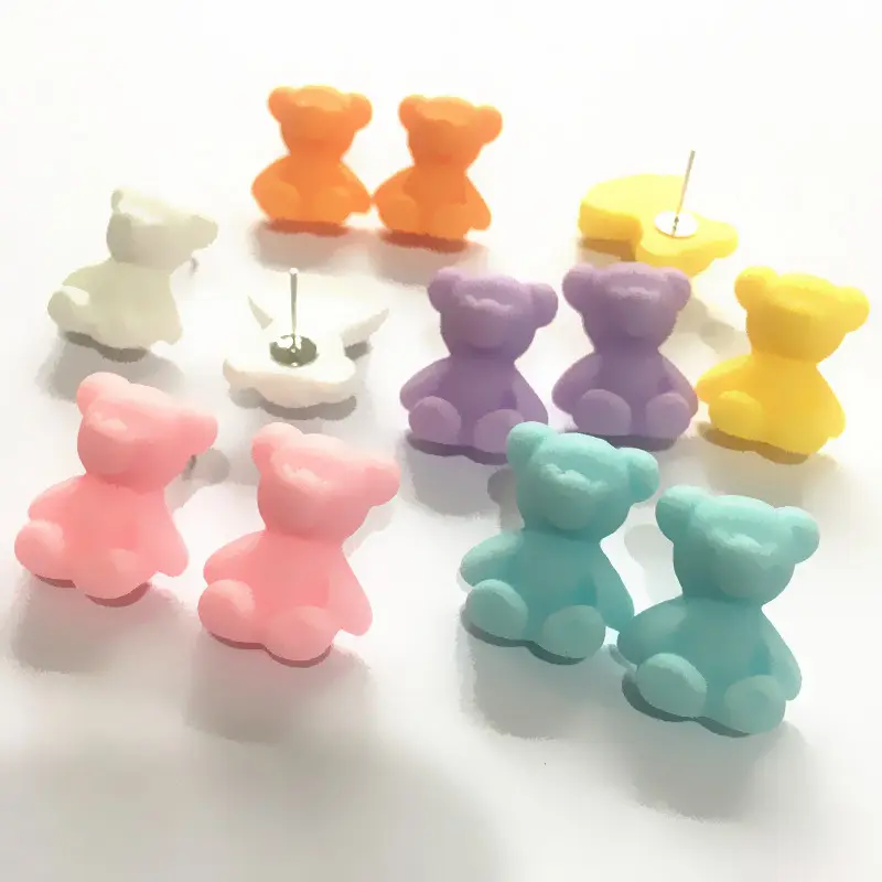 Chi Hang Ins Style Cartoon Bear Candy Color Animal Resin Stud Earring Acrylic Gummy Bear Earrings