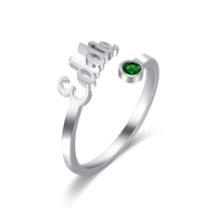 Anillo de Compromiso Abierto de Acero Inoxidable con Nombre Personalizado y Piedra de Cumpleaños Incrustada, Chapado en Oro de 18K, Joyería de Fiesta para Mujer, Certificado CE