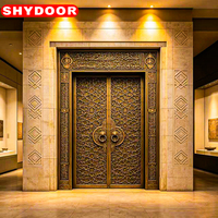 Porte d'entrée principale de villa de luxe, style mosquée antique, en cuivre, à double battant, sculptée, de sécurité, de style arabe islamique