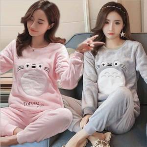 Conjunto de Dos Piezas de Franela Suave para <span class=keywords><strong>Invierno</strong></span> Coreano, Talla Grande, Estampado Animal, <span class=keywords><strong>Pijama</strong></span> de Manga Larga con Cuello Redondo para <span class=keywords><strong>Mujer</strong></span> - Product Image 4