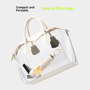 Paraguas de sol plegable de cinco pliegues con 6 varillas, diseño floral, mini, con revestimiento de goma negra, compacto y portátil, con mango decorativo, stock de fabricantes - Product Image 3