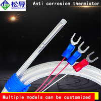 Sensor Suhu Tahan Asam Alkali Teflon Pt100, Sensor Suhu Elektroplating, Termistor Anti-korosi OEM IP68