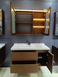 Wall-Mounted MDF Luxury Modern Bathroom Vanity Integrated Ceramic Basin Large-Capacity Storage Cabinet Smart-Lighting Mirror - Product Image 2