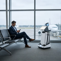 Chariot à bagages auto-tracker Ruike AFAILC avec écran LCD, indice de protection IP54, pour utilisation à l'aéroport, médias numériques et publicités