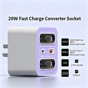 Convertisseur de charge rapide 20W YuHe Group avec câble rétractable USB-C USB-A Prise 2 broches - Product Image 3