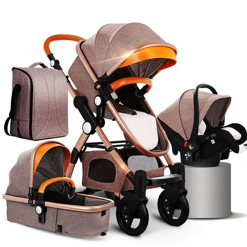 Foldable 360 degre luxury stroller baby carriage 3 in 1 with car seat for new born baby sleeping