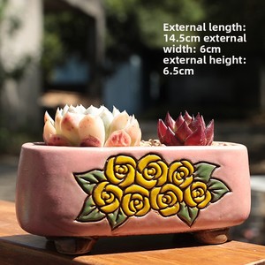 Nouveau pot de fleurs en céramique et grès, style rétro, peint à la main, respirant et résistant à la déformation, pour <span class=keywords><strong>Lithops</strong></span> et autres succulentes - Product Image 3