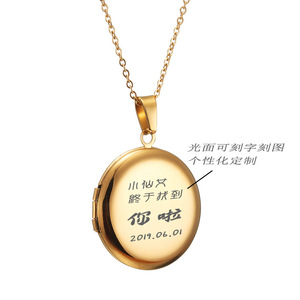 Cá Nhân Hoá Tùy Chỉnh Tên Ảnh Khắc Couple Mở Locket Thép Không Gỉ Pendant Chain Necklace - Product Image 3