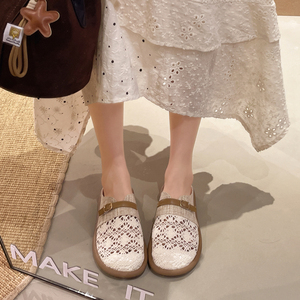 Mules da Donna con Punta Tonda, Tacco Basso, Decorazione in <span class=keywords><strong>Lino</strong></span> Lavorato a Maglia, Fibbia, Scarpe Slip-on Traspiranti per Uso Quotidiano - Product Image 2