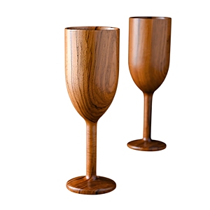 Ensemble de 2 verres à vin en bois modernes, faits à la main, de haute qualité, écologiques, avec mélamine et poterie, pour les cocktails et les fêtes - Product Image 1