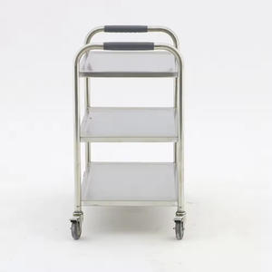 Chariot de cuisine multifonctionnel en acier inoxydable à trois niveaux avec roulettes, personnalisable, gris argenté commercial - Product Image 2