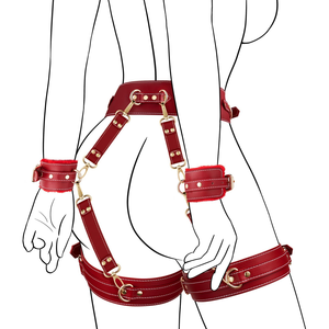 Kit de bondage BDSM, 6 pièces, menottes réglables, attaches pour chevilles, bandeau pour les yeux, jouet sexuel SM, matériau PU, rose/rouge/violet/noir - Product Image 1