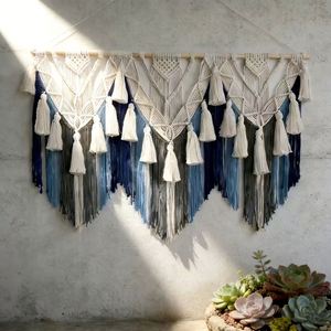 Tapiz Decorativo de Pared de Macramé Boho Tejido a Mano, de Algodón, con Diseño de Paisaje Montañoso Rectangular Grande y Colorido - Product Image 2