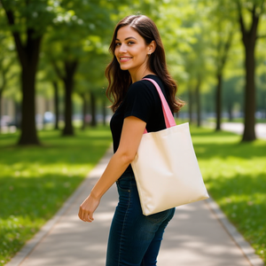 Borsa in tela multiuso Ilan 34x42 cm colore naturale con manici rosa - Product Image 2