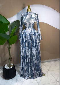 Abito lungo da donna stampato a maniche lunghe - Corpetto in rete trasparente e gonna fluida, abito da sera formale, abiti africani da donna Sehe Fashion - Product Image 3