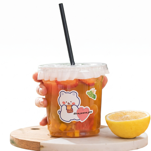 Großhandel 18oz Ästhetischer Boba-Teebecher 98mm Deckel Einweg-Plastikbecher für Eiskaffee Früchtetee Milchshake Smoothie - Product Image 5